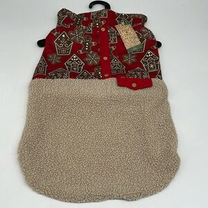Paw & Tail Red‎ Gingerbread Dog Vest with Tan Sherpa Fur Hook & Loop Close Large